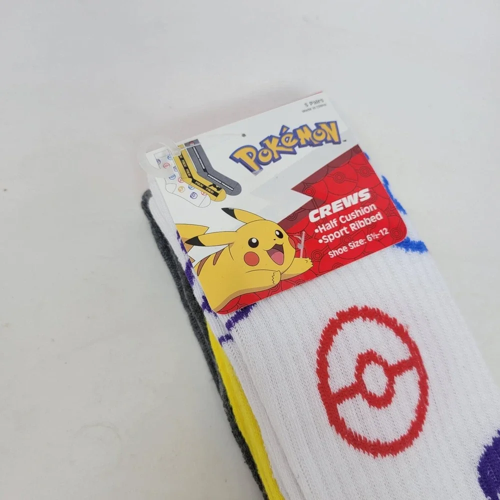 3 Pairs Pokémon Crew Socks (Unisex, Size 6.5–12, New Sealed)‎